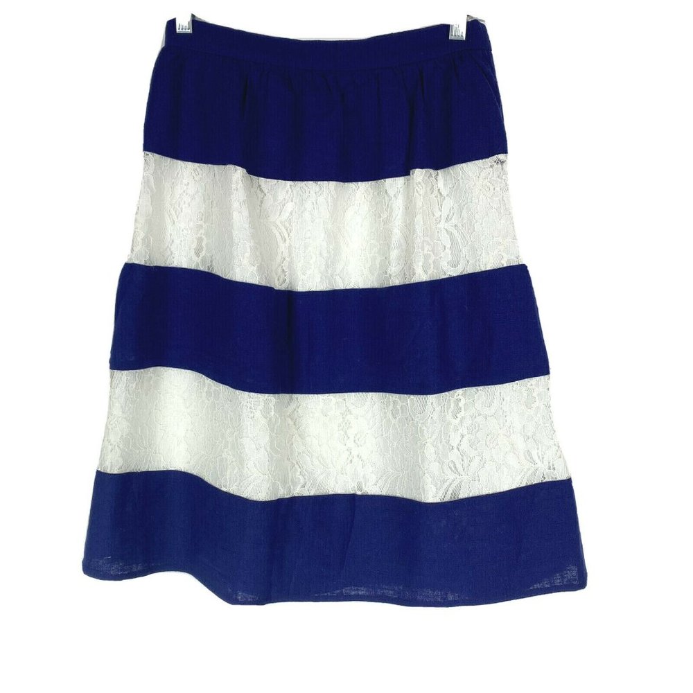 Lark & Ro S Small Skirt A-Line Navy Blue White